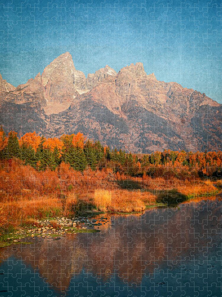 Textured Reflection Grand Tetons In Fall - Puzzle