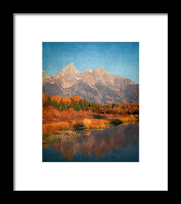 Textured Reflection Grand Tetons In Fall - Framed Print