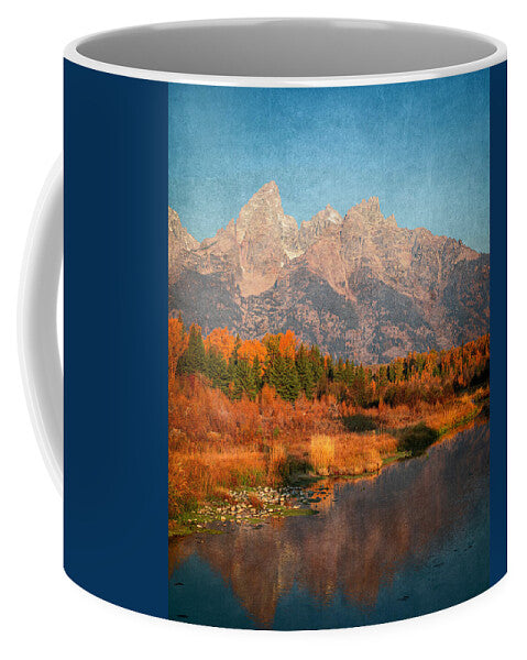 Textured Reflection Grand Tetons In Fall - Mug