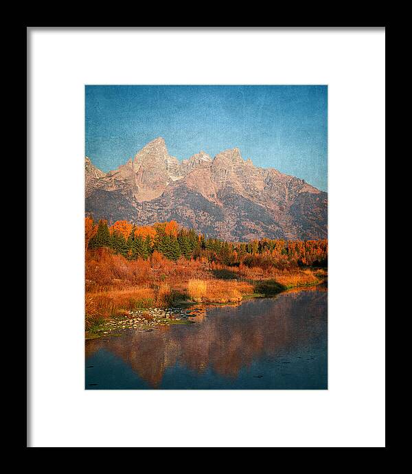 Textured Reflection Grand Tetons In Fall - Framed Print