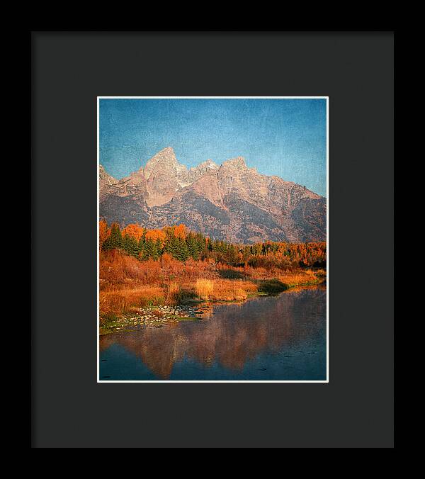 Textured Reflection Grand Tetons In Fall - Framed Print