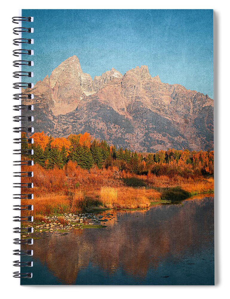 Textured Reflection Grand Tetons In Fall - Spiral Notebook