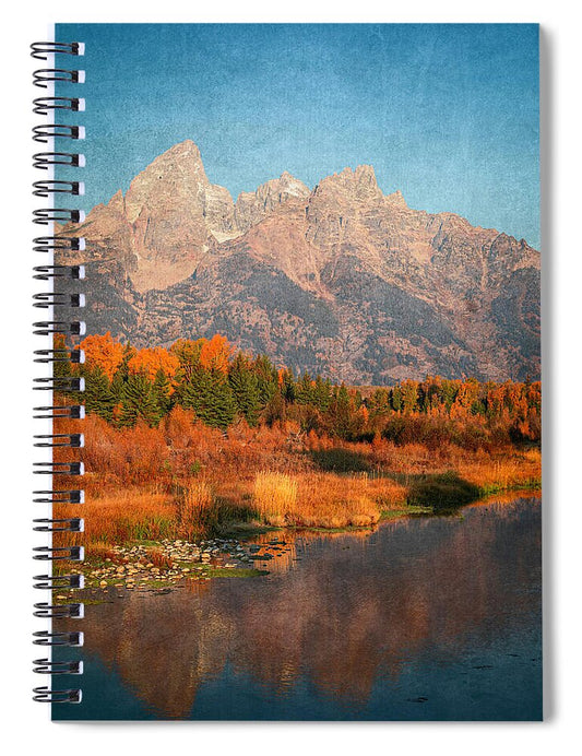 Textured Reflection Grand Tetons In Fall - Spiral Notebook