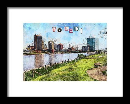 Toledo Ohio Concept Skyline Art - Framed Print