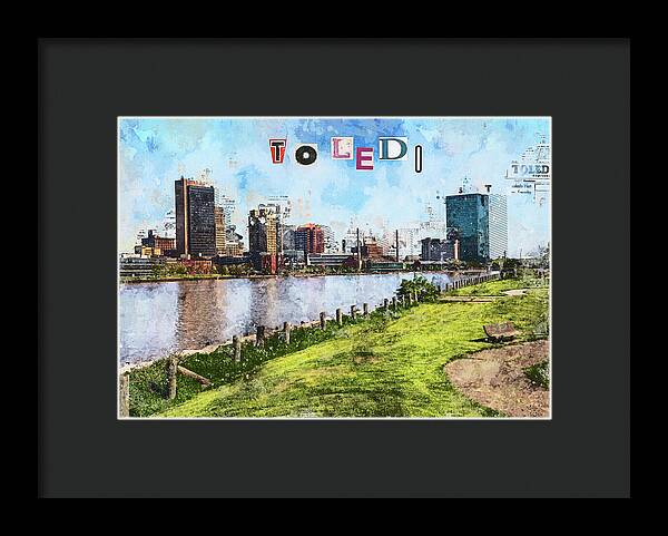 Toledo Ohio Concept Skyline Art - Framed Print