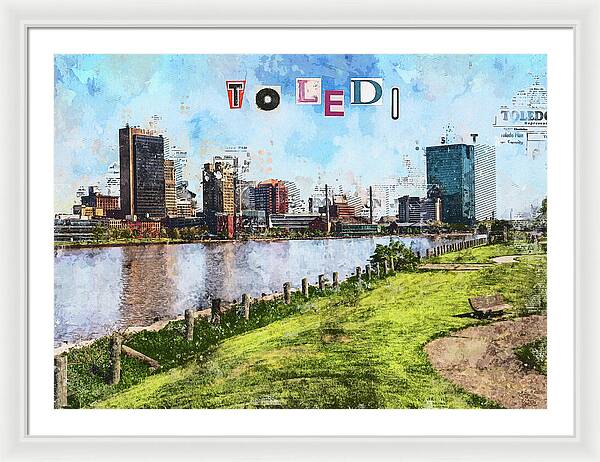 Toledo Ohio Concept Skyline Art - Framed Print