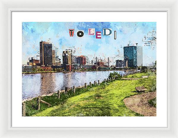 Toledo Ohio Concept Skyline Art - Framed Print