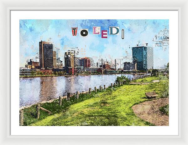 Toledo Ohio Concept Skyline Art - Framed Print