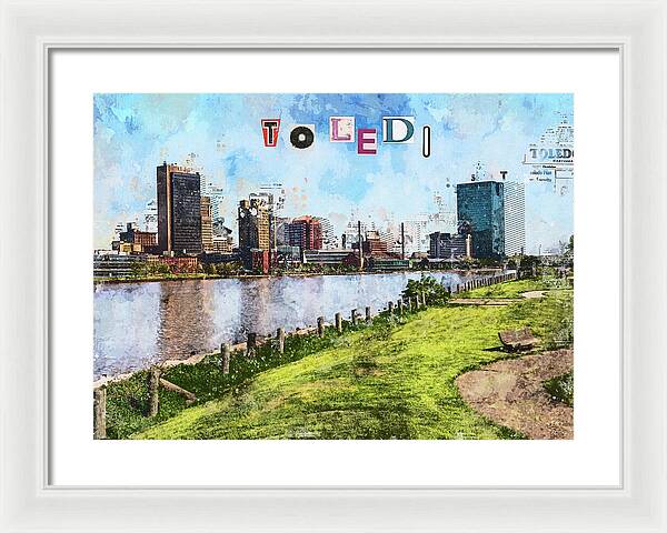 Toledo Ohio Concept Skyline Art - Framed Print