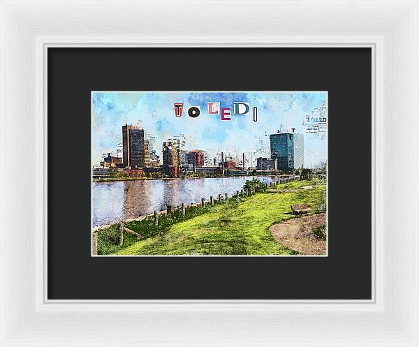 Toledo Ohio Concept Skyline Art - Framed Print