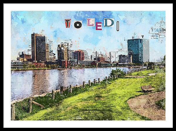 Toledo Ohio Concept Skyline Art - Framed Print