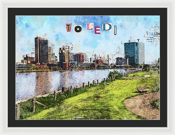 Toledo Ohio Concept Skyline Art - Framed Print