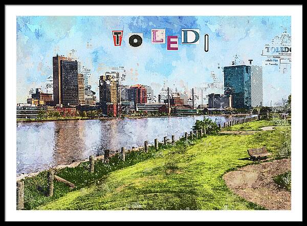 Toledo Ohio Concept Skyline Art - Framed Print