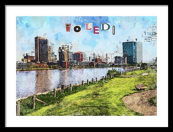 Toledo Ohio Concept Skyline Art - Framed Print