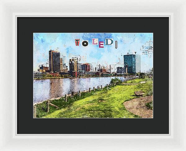 Toledo Ohio Concept Skyline Art - Framed Print