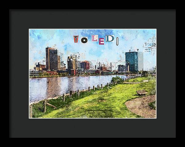 Toledo Ohio Concept Skyline Art - Framed Print