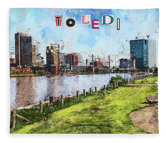 Toledo Ohio Concept Skyline Art - Blanket