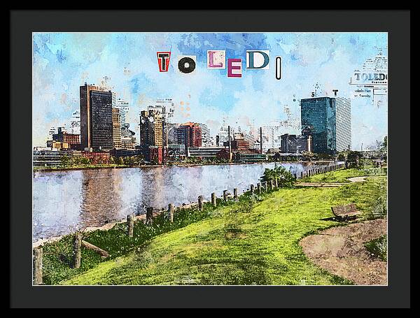 Toledo Ohio Concept Skyline Art - Framed Print