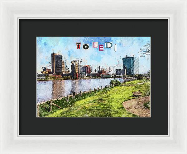 Toledo Ohio Concept Skyline Art - Framed Print