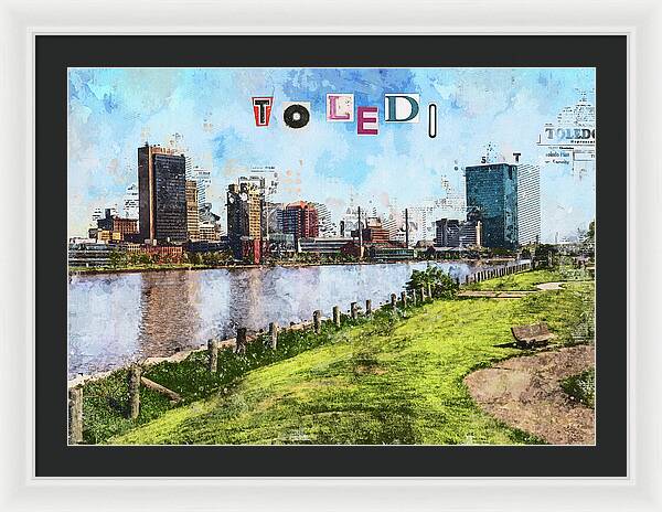 Toledo Ohio Concept Skyline Art - Framed Print