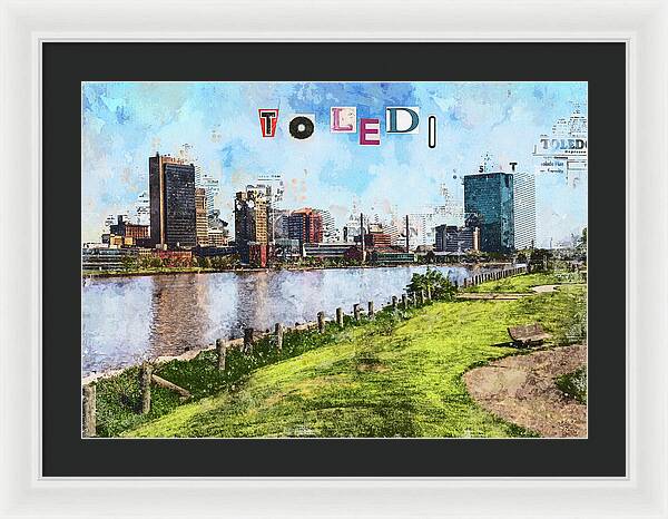 Toledo Ohio Concept Skyline Art - Framed Print