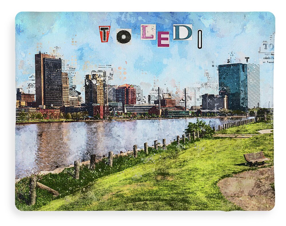 Toledo Ohio Concept Skyline Art - Blanket