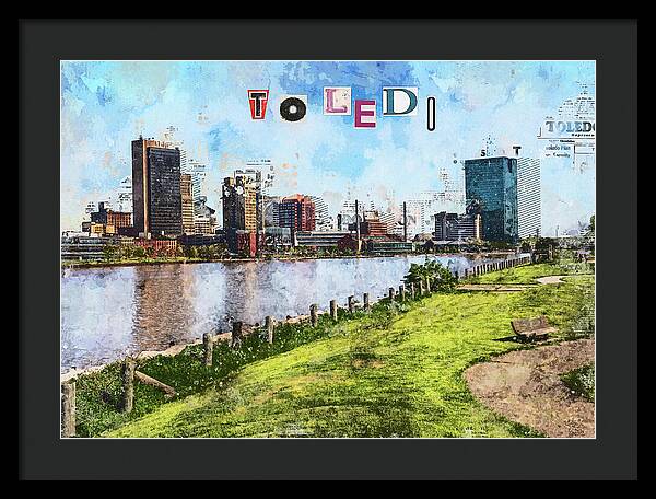 Toledo Ohio Concept Skyline Art - Framed Print