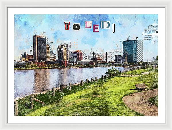 Toledo Ohio Concept Skyline Art - Framed Print