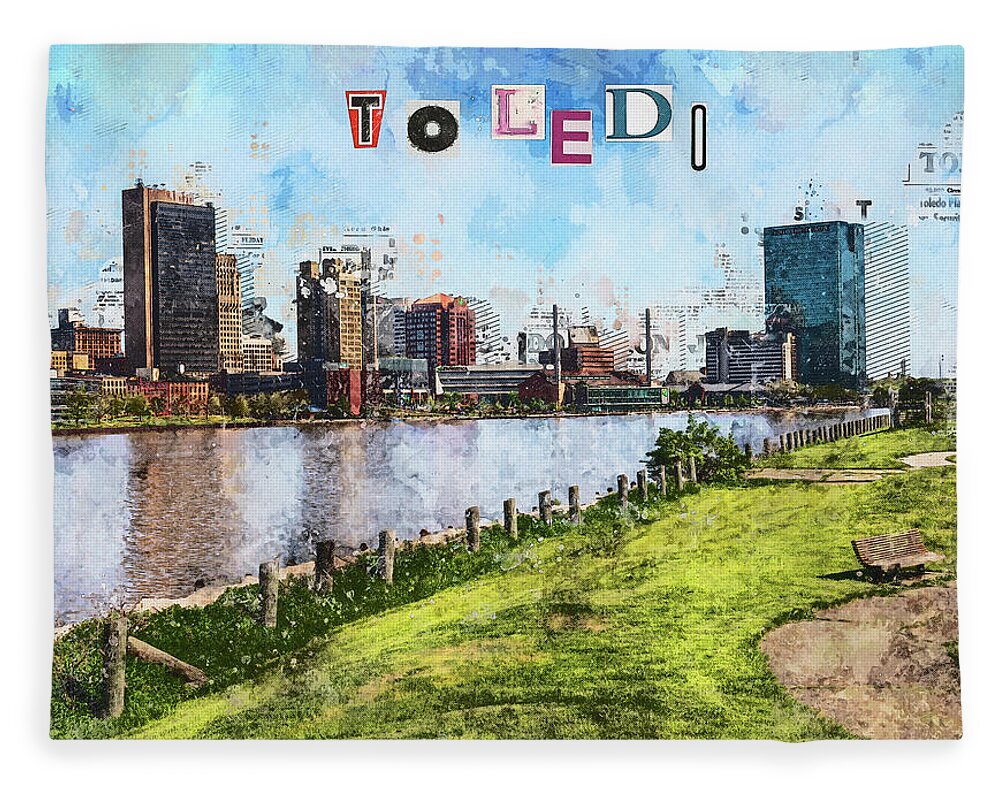 Toledo Ohio Concept Skyline Art - Blanket