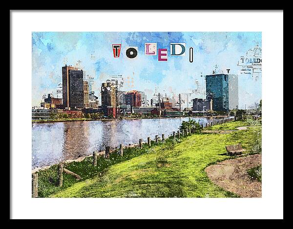 Toledo Ohio Concept Skyline Art - Framed Print