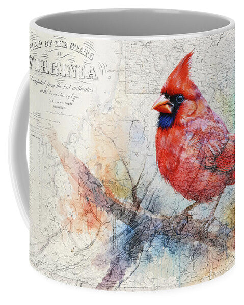 Virginia State Map And Cardinal Bird - Mug