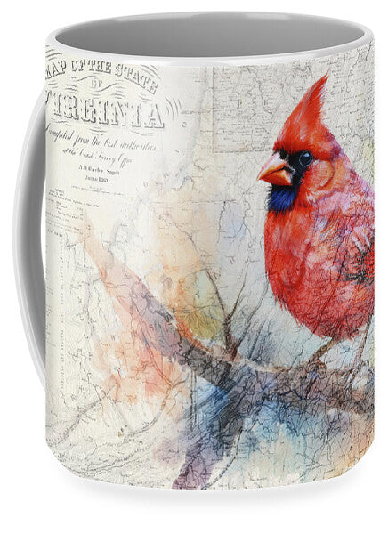 Virginia State Map And Cardinal Bird - Mug