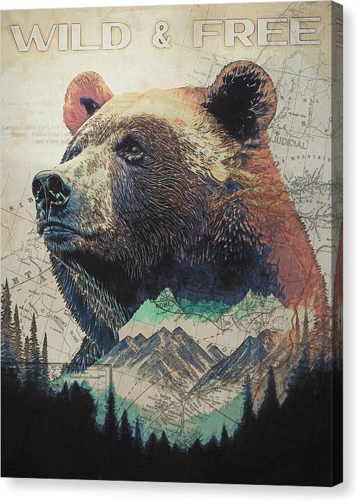 Wild And Free Bear Double Exposure - Canvas Print