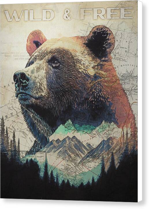 Wild And Free Bear Double Exposure - Canvas Print