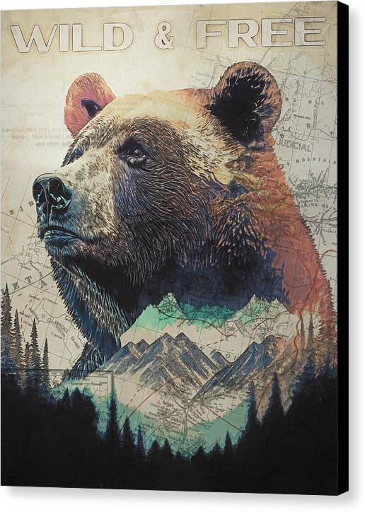 Wild And Free Bear Double Exposure - Canvas Print