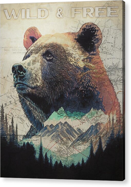 Wild And Free Bear Double Exposure - Acrylic Print