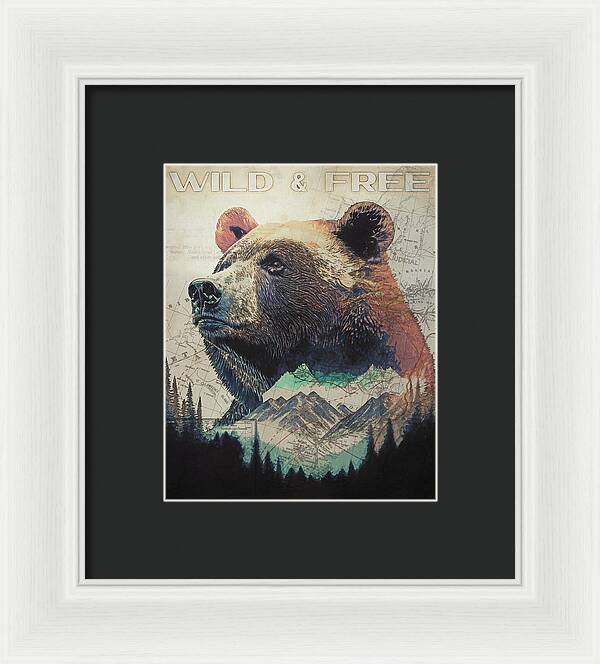 Wild And Free Bear Double Exposure - Framed Print