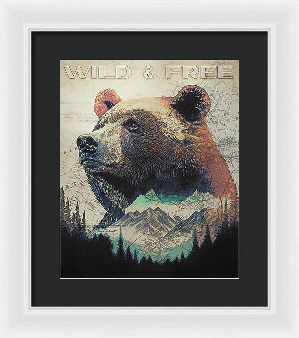 Wild And Free Bear Double Exposure - Framed Print