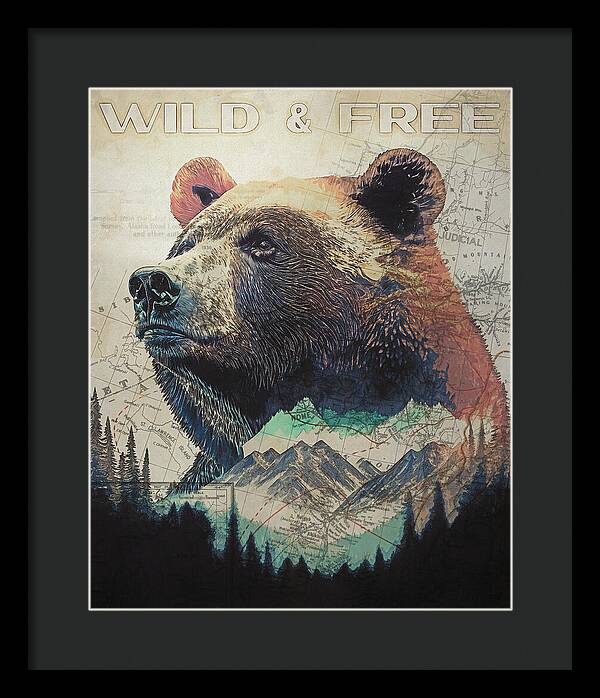 Wild And Free Bear Double Exposure - Framed Print