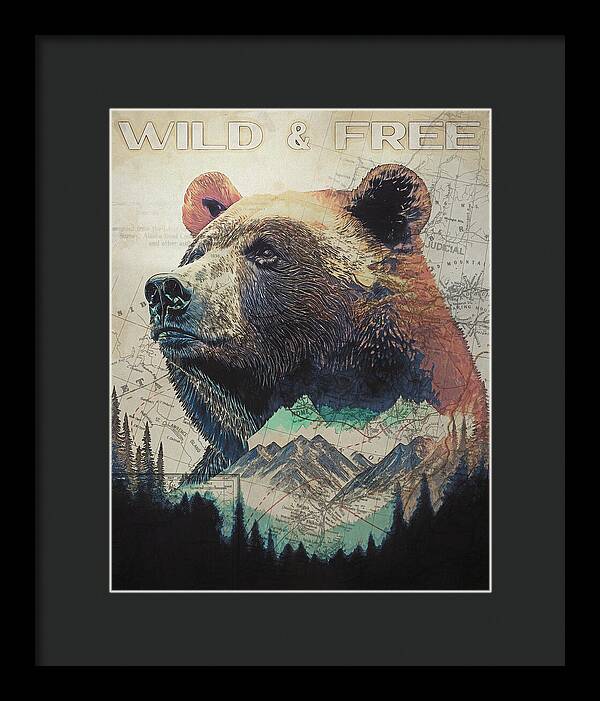 Wild And Free Bear Double Exposure - Framed Print