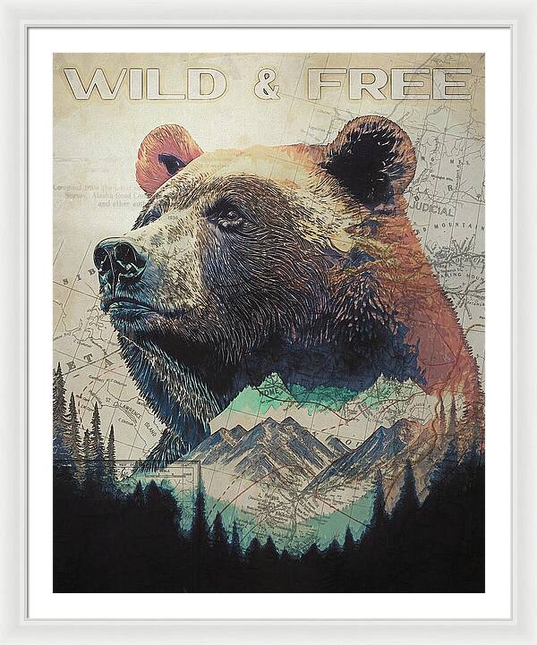 Wild And Free Bear Double Exposure - Framed Print