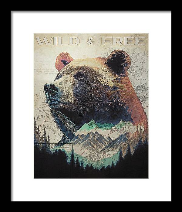 Wild And Free Bear Double Exposure - Framed Print