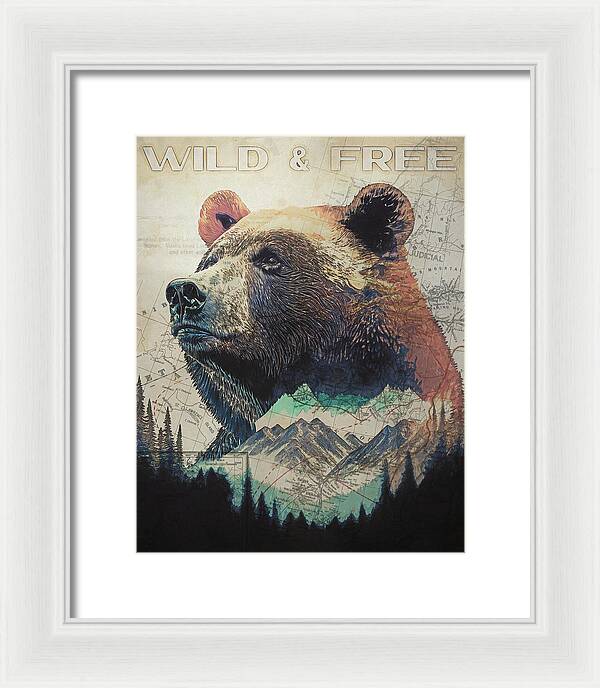 Wild And Free Bear Double Exposure - Framed Print