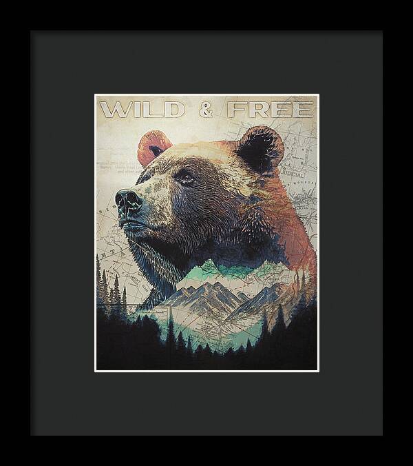 Wild And Free Bear Double Exposure - Framed Print