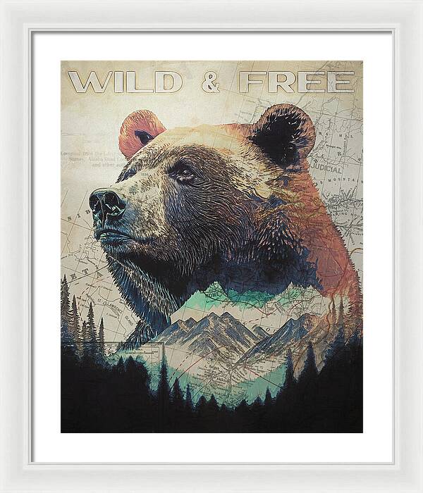 Wild And Free Bear Double Exposure - Framed Print