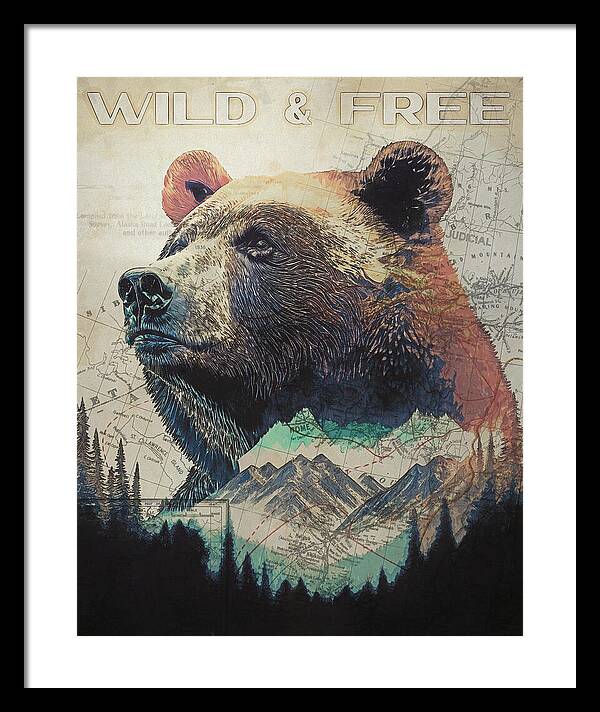 Wild And Free Bear Double Exposure - Framed Print