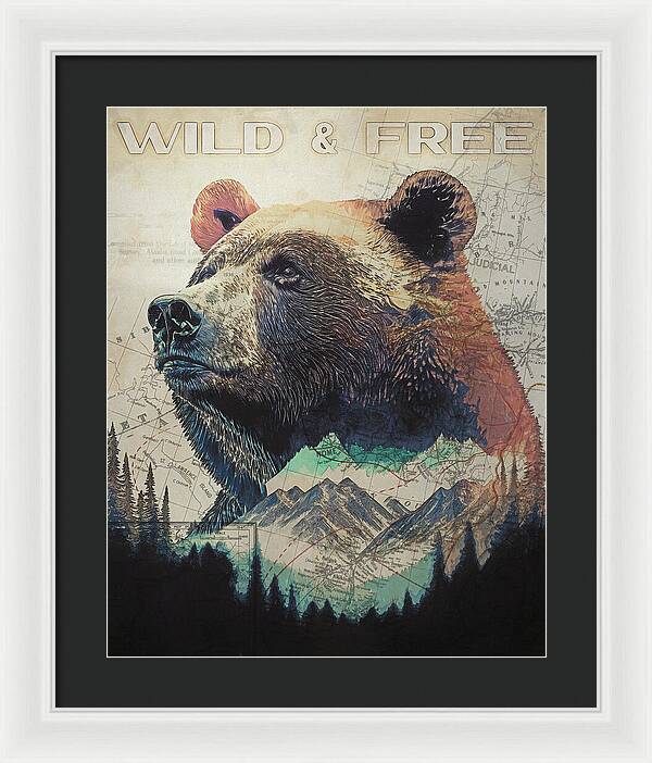 Wild And Free Bear Double Exposure - Framed Print