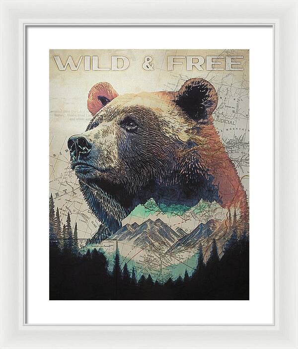 Wild And Free Bear Double Exposure - Framed Print