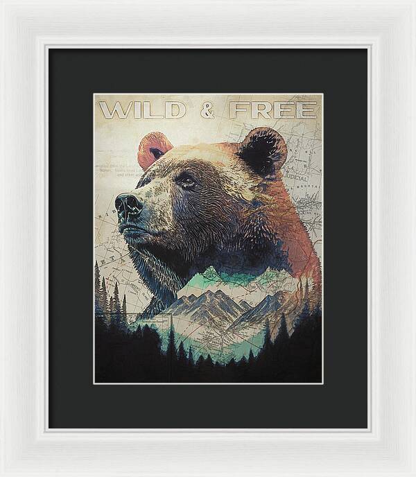 Wild And Free Bear Double Exposure - Framed Print