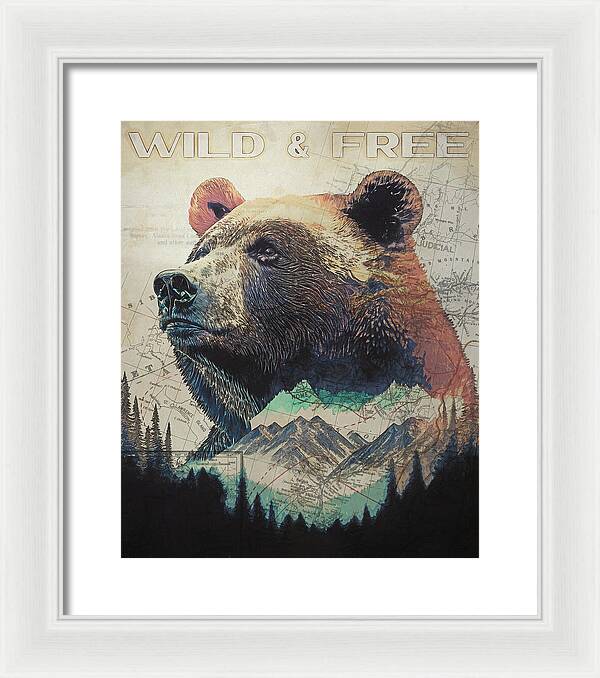 Wild And Free Bear Double Exposure - Framed Print